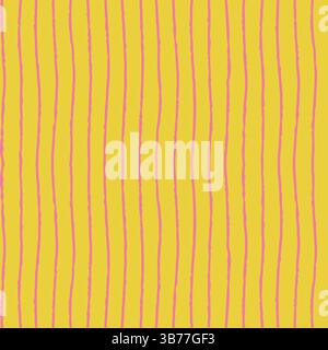 Motif sans couture rayé jaune avec des lignes texturées au crayon dessinées à la main. Fond amusant avec des bandes de gribouillage esquissées dans les couleurs jaune et rose. Illustration de Vecteur