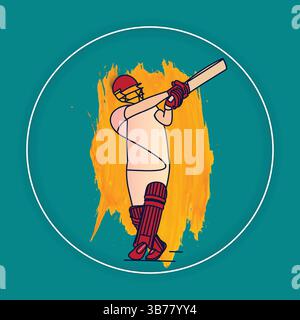 Cricket meilleurs hommes jouant des coups avec des casques rouges et des coussinets, fond vert Illustration de Vecteur