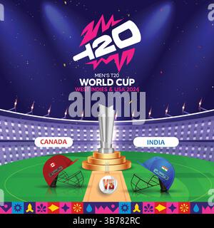 Canada vs Inde T 20 Cup, casque d'équipe de cricket, Art Design Illustration de Vecteur