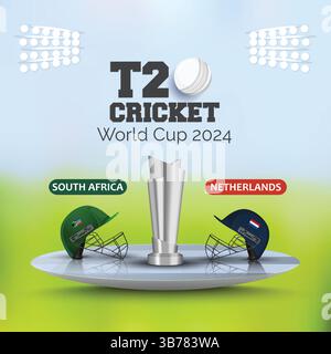 Afrique du Sud vs pays-Bas Cricket match T20 Cup, casque d'équipe de cricket, Art Design Illustration de Vecteur