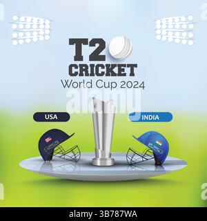 USA vs Inde Cricket match T20 Cup, casque d'équipe de cricket, Art Design Illustration de Vecteur