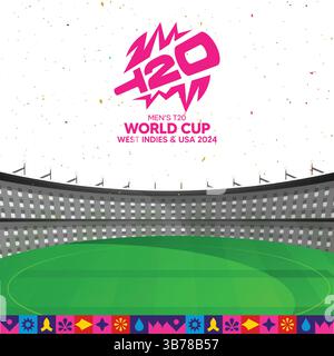Coupe du monde T20 avec thème avec lumière de stade et ciel blanc de stade fond abstrait Illustration de Vecteur