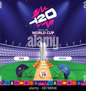 USA vs Inde Cricket match T20 Cup, casque d'équipe de cricket, Art Design Illustration de Vecteur