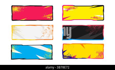 Illustration vectorielle. Ensemble de cadres abstraits polygonaux avec points demi-teintes. Bannière carrée. Collection de fond rétro vintage. Style de couleur pop art. Illustration de Vecteur