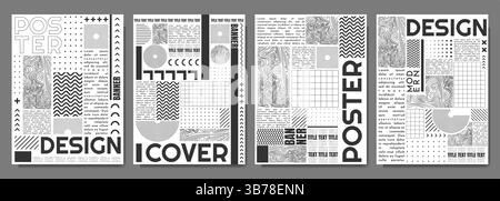 Jeu de cartes de brochure vectorielle. Formes géométriques dans un style postmoderne. Modèle de conception dynamique abstrait plat du milieu du siècle de flyer, magazine, couverture de livre Illustration de Vecteur