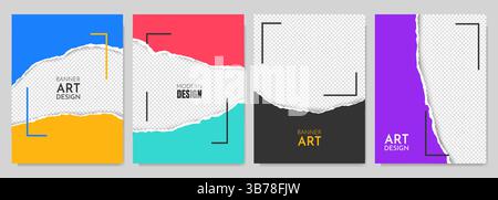 Illustration vectorielle. Effet papier déchiré. Collection de bannières couleur. Élément de conception pour affiche, invitation, mise en page, magazine, coupon, couverture de livre Illustration de Vecteur