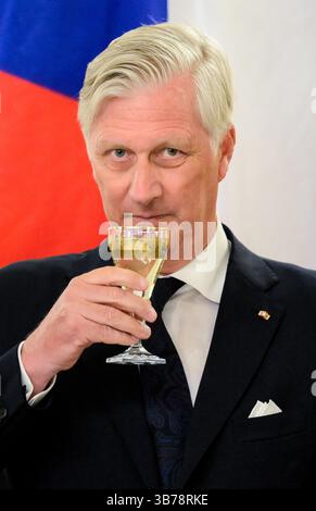 Prague, République tchèque. 05 mai 2025. Roi Philippe - Filip de Belgique prononce un discours lors d'un dîner officiel organisé par le président tchèque, lundi 05 mai 2025 à Prague. Le roi Philippe de Belgique effectue une visite officielle dans le pays les 5 mai 2025 et 6 mai 2025. GROUPE DE PHOTOS BELGA PHILIP REYNAERS crédit : Belga News Agency/Alamy Live News Banque D'Images