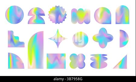 Formes abstraites rétro-futuristes irisées avec dégradés holographiques Illustration de Vecteur
