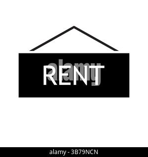 Icône d'étiquette de location. Texte de loyer blanc. Vecteur rectangle gras. Forme de planche suspendue. Illustration de Vecteur