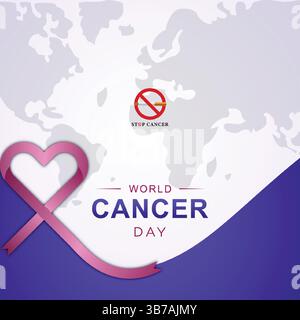 Concept de la Journée mondiale contre le cancer avec carte mondiale et symbole d'arrêt du tabac Illustration de Vecteur