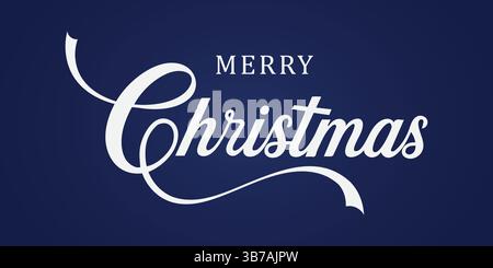 Script blanc 'Merry Christmas' texte sur un fond bleu foncé Illustration de Vecteur