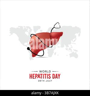 Journée mondiale de l'hépatite foie réaliste avec stéthoscope sur la carte du monde Illustration de Vecteur