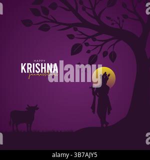 Krishna Janmashtami Night Art Illustration de Vecteur