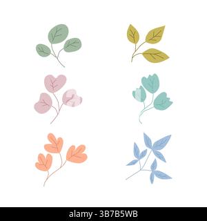 ensemble coloré de feuilles multicolores sur fond blanc. vecteur dessiné à la main. Illustration de Vecteur