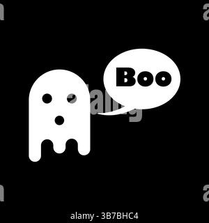 Fantôme blanc mignon avec bulle de parole de boo. Illustration de Vecteur