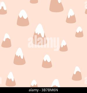 Motif sans couture pour enfants représentant des montagnes enneigées dessinées dans des couleurs pastel. Illustration de Vecteur