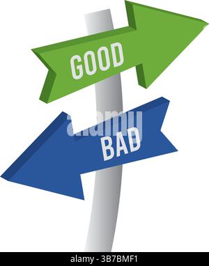 Illustration 3D d'un panneau routier bidirectionnel avec de bonnes contre de mauvaises flèches – vecteur de concept de décision commerciale Illustration de Vecteur