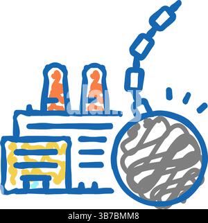 illustration de l'icône de démolition d'usine de doodle Illustration de Vecteur