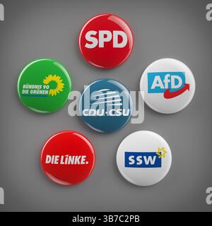 Les six partis politiques représentés au gouvernement fédéral allemand (Bundestag) en 2025. Banque D'Images