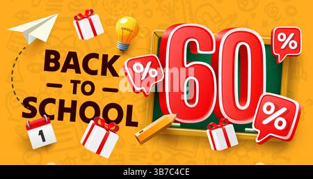 Offre spéciale retour à l'école, solde 60 %. Vecteur Illustration de Vecteur