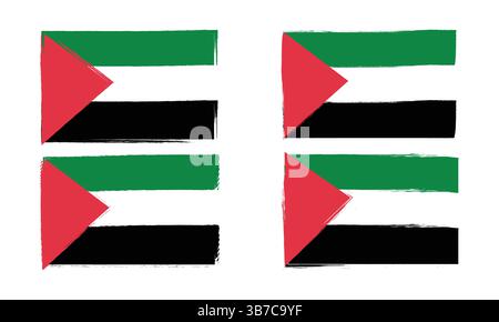 Set ou quatre vecteurs de drapeaux de Palestine dans le style grunge, rugueux, drapeaux de Palestine de style grungy. Illustration de Vecteur