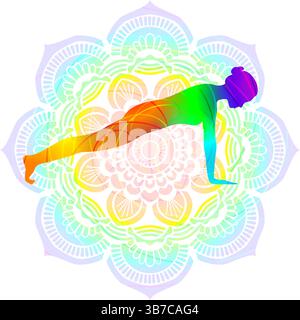 Silhouette colorée de femme pratiquant la pose de yoga Phalakasana. Pose de yoga en planche. Posture de Kumbhakasana. Illustration vectorielle isolée Illustration de Vecteur