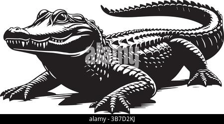 Illustration vectorielle d'art de ligne Alligator Silhouette sur fond blanc Illustration de Vecteur