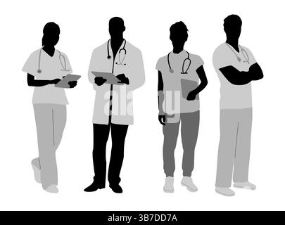 Ensemble de médecins, infirmières, soignants en uniforme Illustration de Vecteur