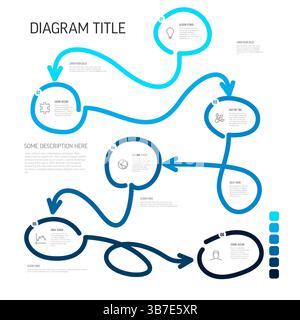 Ce diagramme de flux abstrait représente un flux de travail de processus utilisant des lignes courbes reliant les étapes. Utilisez ce modèle de diagramme infographique pour Presen Illustration de Vecteur