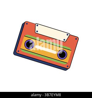 Cassette audio rétro ou enregistrement de musique des années 90. Vector vintage bande magnétique dans portable. Accessoire d'écoute de musique analogique. Bande de mixage sonore. Divertissement de culture pop nostalgique. Icône de lecture de piste. Illustration de Vecteur