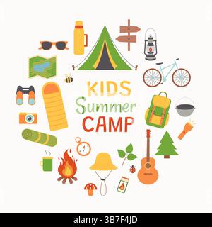 Ensemble d'éléments de camp d'été pour enfants avec de la pâte. Illustration vectorielle. Illustration de Vecteur