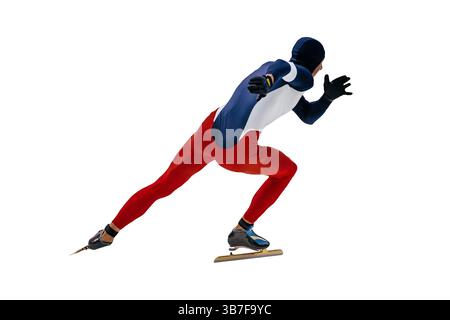 patineur de vitesse masculin à la compétition de patinage de vitesse, découpé sur fond blanc Banque D'Images