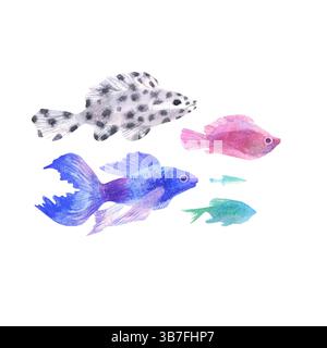 Ensemble de poissons aquarelle peints à la main Banque D'Images