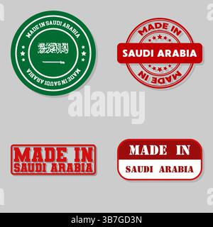 Série de 4 timbres avec drapeau fabriqués en Arabie Saoudite Illustration de Vecteur