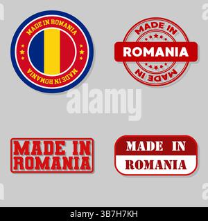 Série de 4 timbres avec drapeau fabriqué en Roumanie Illustration de Vecteur