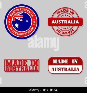 Série de 4 timbres avec drapeau fabriqué en Australie Illustration de Vecteur