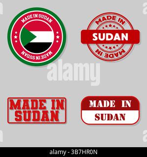 Série de 4 timbres avec drapeau fabriqué au Soudan Illustration de Vecteur