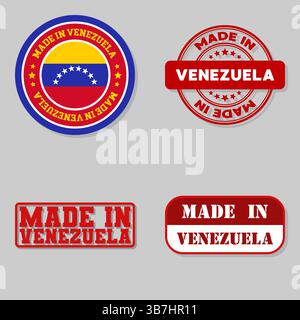 Série de 4 timbres avec drapeau fabriqué au Venezuela Illustration de Vecteur