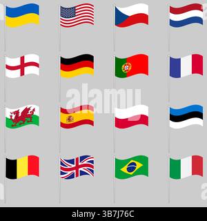 Ensemble de drapeaux agitant de l'illustrateur de vecteur principal des pays Illustration de Vecteur