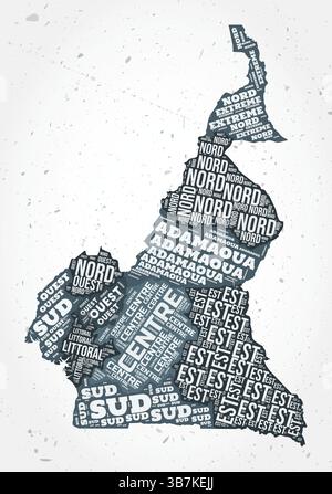 Nuages de mots des régions du Cameroun. Forme de pays sur fond texturé. Cameroun design dans le style typographique. Illustration vectorielle créative. Illustration de Vecteur