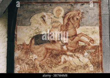 Icône byzantine de Saint George dans un monastère orthodoxe. Monténégro. Banque D'Images