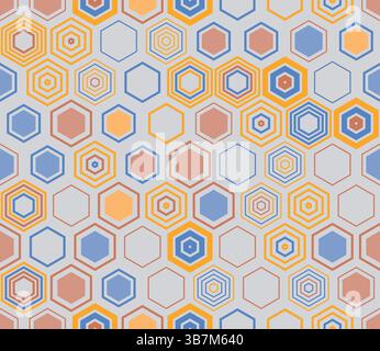 Conception de fond hexagonale. Formes géométriques de style et de couleur variés. Cellules en nid d'abeilles. Motif inclinable. Arrière-plan transparent. Illustration de Vecteur