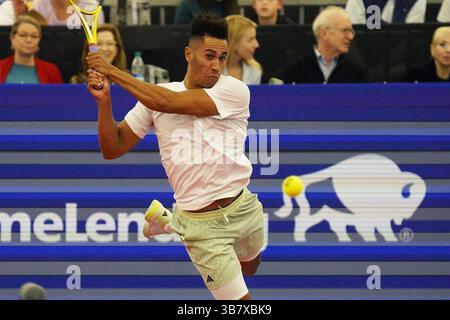 7 février 2024, Dallas, Texas, États-Unis : Dallas, Texas, États-Unis : le joueur de tennis américain Michael Mmoh en action lors de l'Open de Dallas au Styslinger/ALTEC Tennis Center sur le campus de l'Université méthodiste du Sud le mercredi 7 février 2024. (Crédit image : © Javier Vicencio/ZUMA Press Wire) Banque D'Images