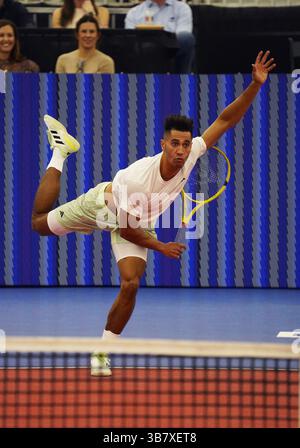 7 février 2024, Dallas, Texas, États-Unis : Dallas, Texas, États-Unis : le joueur de tennis américain Michael Mmoh en action lors de l'Open de Dallas au Styslinger/ALTEC Tennis Center sur le campus de l'Université méthodiste du Sud le mercredi 7 février 2024. (Crédit image : © Javier Vicencio/ZUMA Press Wire) Banque D'Images