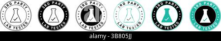 badge simple testé en laboratoire, noir et blanc, avec flacon et coche indiquant une vérification par un tiers Illustration de Vecteur