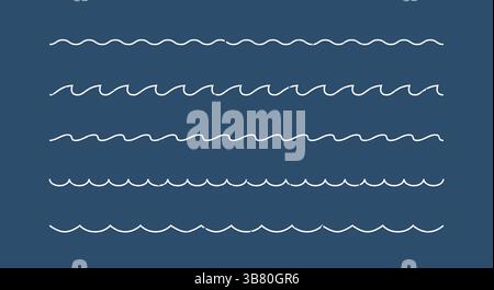 Océan, bordure de motif de vagues de mer, diviseur. Lignes de formes d'eau ondulées minimalistes. Ensemble de fond décoratif de vecteur. Illustration de Vecteur