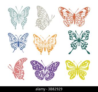 Ensemble de papillons colorés avec différentes nuances Illustration de Vecteur
