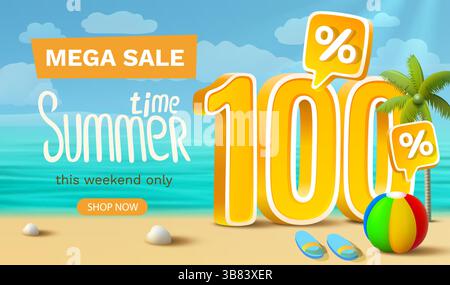 Offre de soldes d'été de 100 %, circulaire sauver la saison. Vecteur Illustration de Vecteur