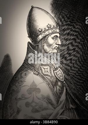 Le pape Adrien IV ou Hadrien IV, Adrianus IV, Hadrianus IV, né Nicolas Breakspear ou Brekespear, c. 1100-1159, évêque de Rome de 1154 à sa mort Banque D'Images