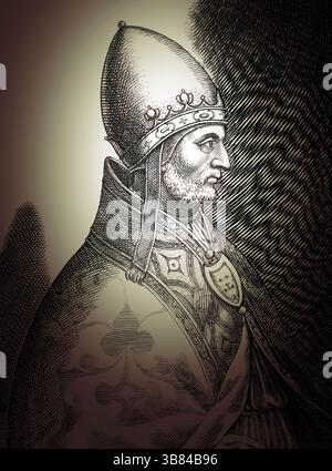 Le pape Adrien IV ou Hadrien IV, Adrianus IV, Hadrianus IV, né Nicolas Breakspear ou Brekespear, c. 1100-1159, évêque de Rome de 1154 à sa mort Banque D'Images